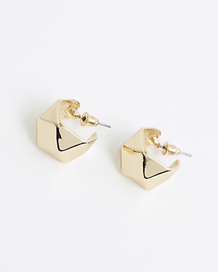 Gold hexagon mini hoop earrings