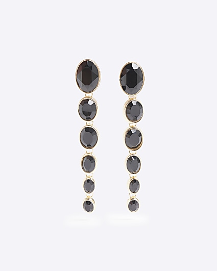 Black stone long drop earrings
