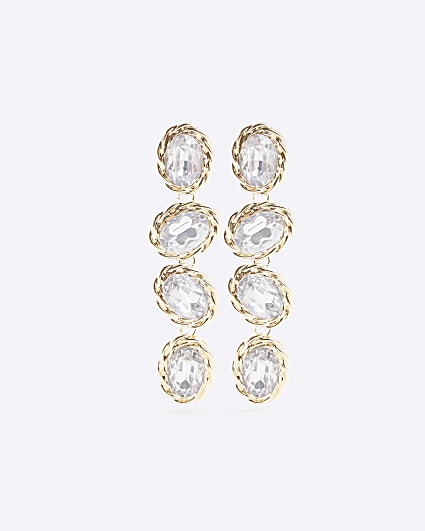 Gold oval stone drop earrings