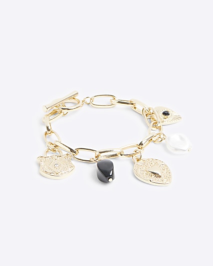 Gold charm chain bracelet
