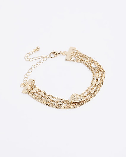 Gold  hear chain link multirow bracelet