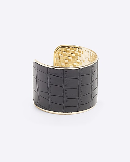 Black croc embossed cuff bracelet