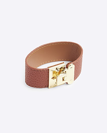 Brown lock clasp cuff bracelet