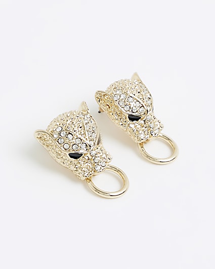 Gold leopard head stud earrings