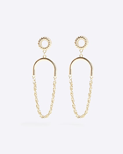 Gold twist chain drop earrings