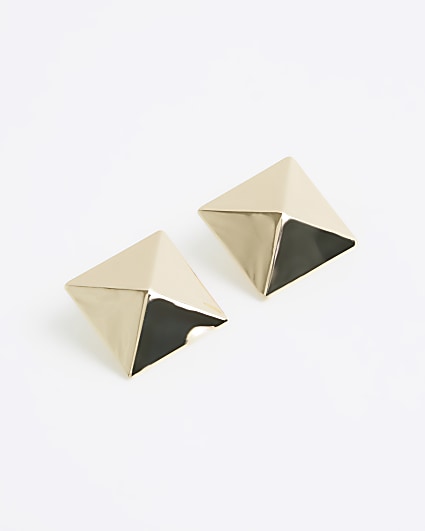Gold pyramid stud earrings