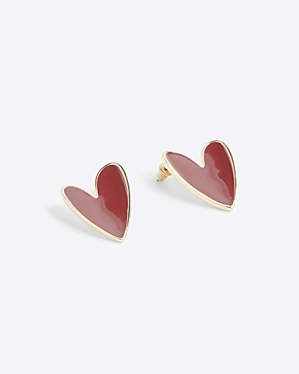 Red enamel heart stud earrings