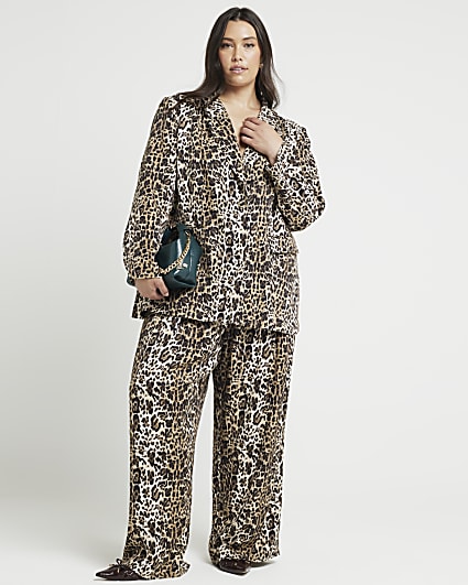 Plus brown leopard print blazer