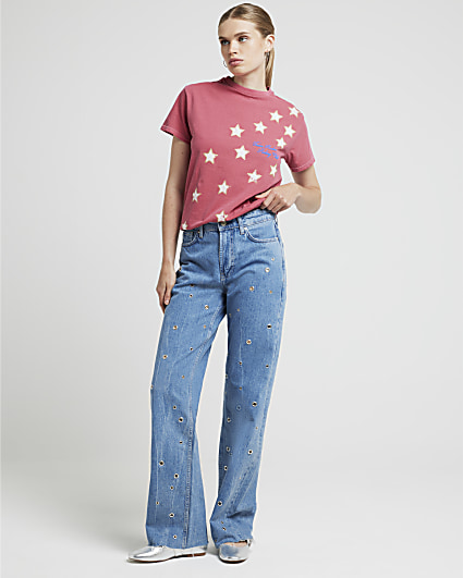 Red washed star graphic t-shirt