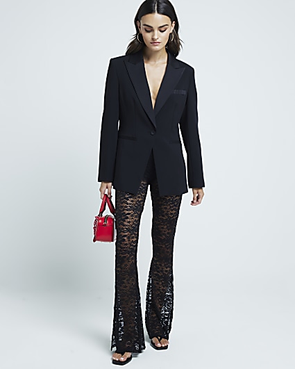 Black Lace Flared Trousers