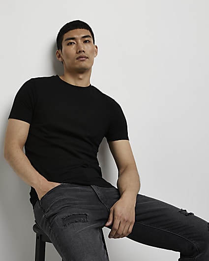 Black muscle fit stretch t-shirt