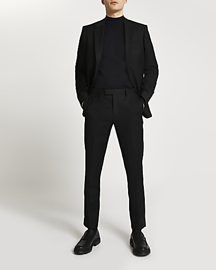 Black skinny fit twill suit trousers