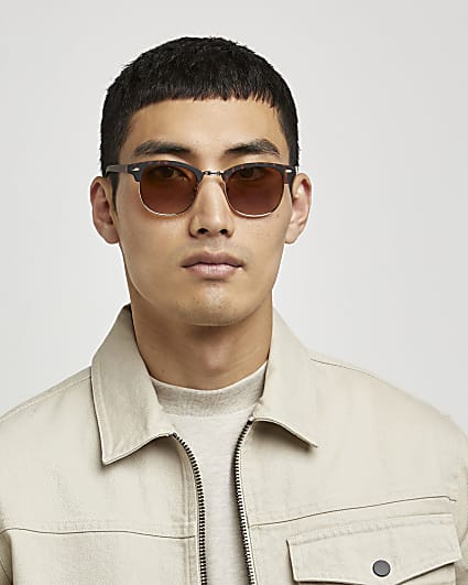 Brown tortoise shell retro frame sunglasses