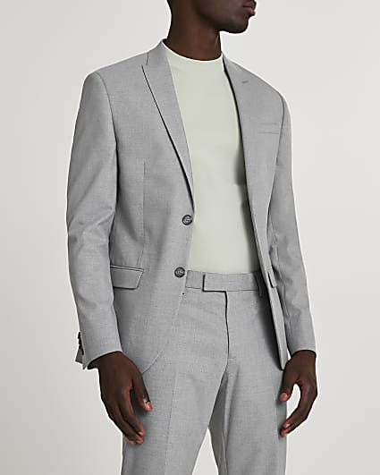 Grey textured skinny suit jacket