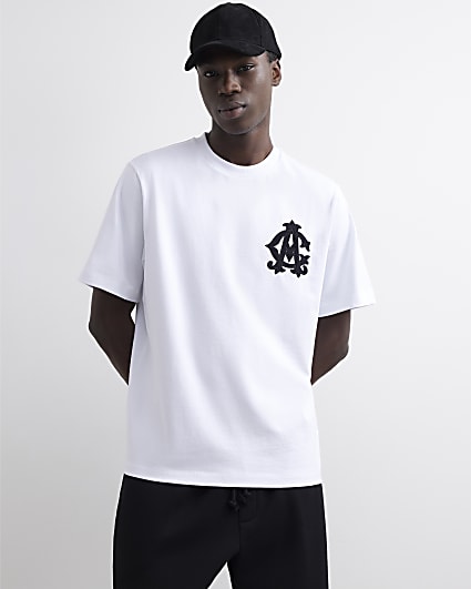 White Cotton Applique Crest T-Shirt