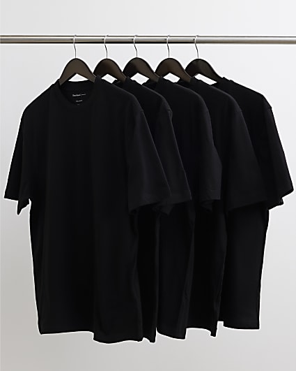 Black Regular Fit Cotton Pack Of 5 T-Shirt
