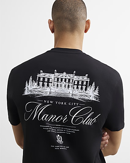 Black Regular Fit Cotton Manor Club T-Shirt