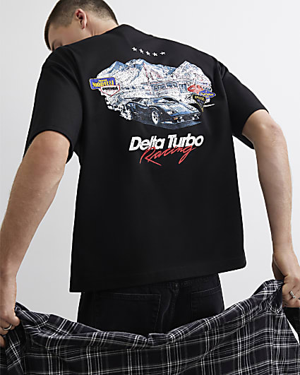 Black Cotton Delta Turbo Car T-Shirt