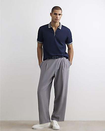 Navy Slim Fit Textured Polo Shirt