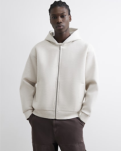 Cream Premium Cotton Zip Through Hoodie