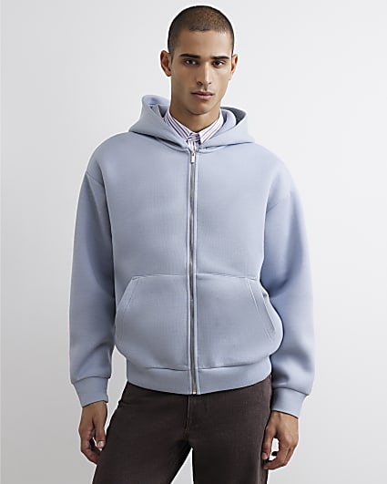 Blue Oversized Fit Zip Through Hoodie