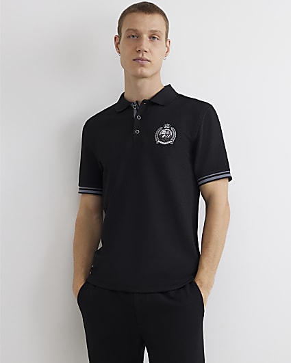 Black Slim Fit Crest Polo Shirt