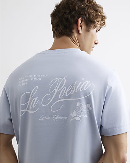 Blue Short Sleeve Floral Print T-Shirt