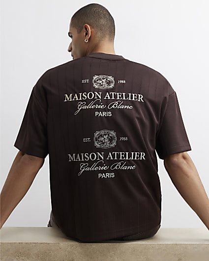 Brown Regular Fit Texture V Neck T-Shirt
