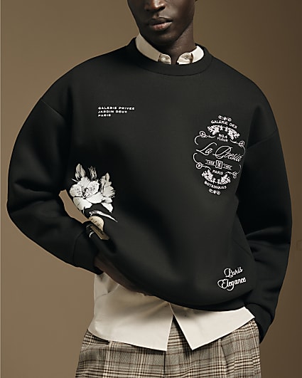 Black Premium Floral Embroidered Sweatshirt