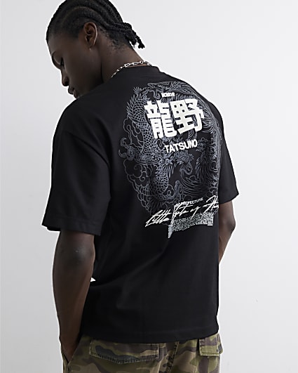 Black Cotton Tatsuno Dragon T-Shirt