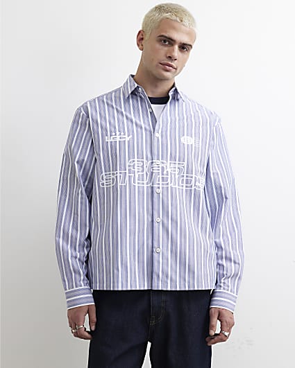 Blue Boxy Fit Stripe 365 Studios Shirt