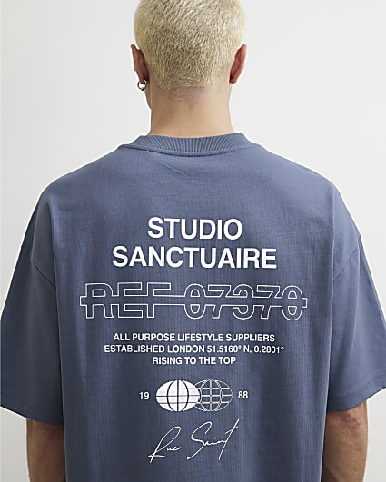 Blue Oversized Fit Cotton Sanctuaire T-Shirt