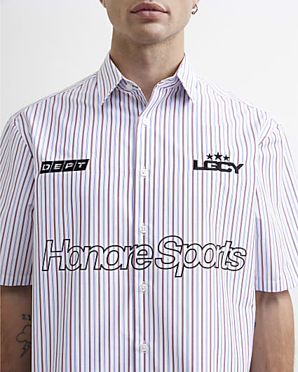 Burgundy Boxy Fit Stripe Honore Sport Shirt