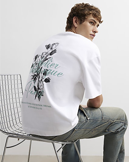 White Oversized Fit Cotton Floral T-Shirt
