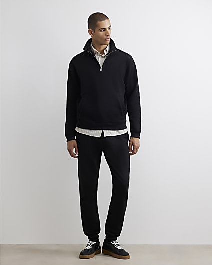 Black Regular Fit Cuffed Hem Joggers