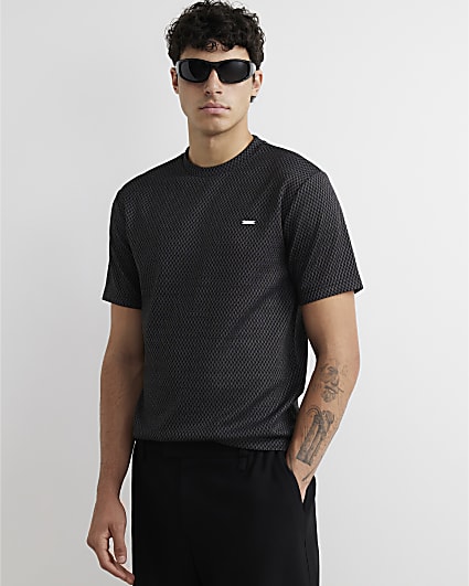 Grey Slim Fit Jacquard Triangle T-Shirt