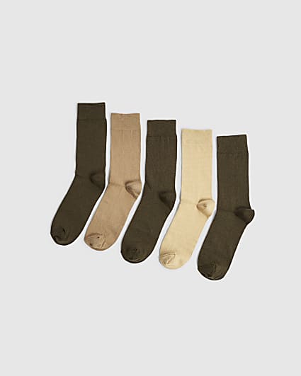 Khaki Pack Of 5 Tube Socks