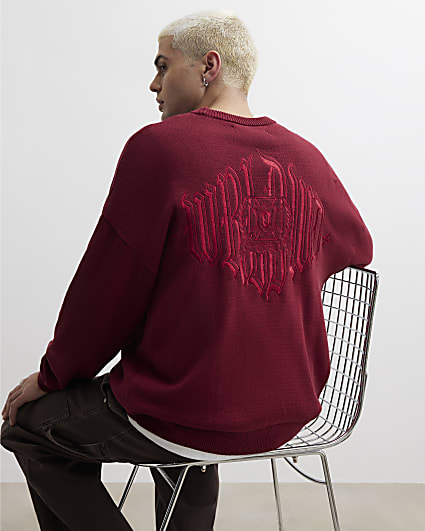 Red Oversized Fit Gothic Knit Jumper