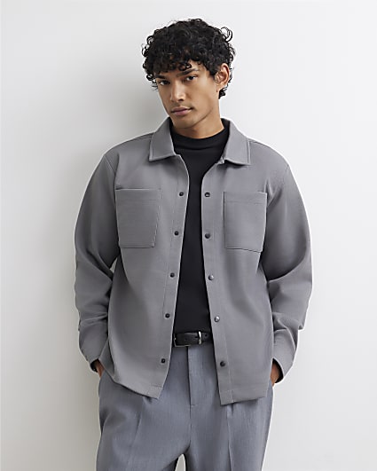 Grey Slim Fit Pique Double Pocket Jacket