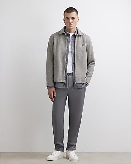 Grey Slim Fit Cotton Turn Up Hem Joggers