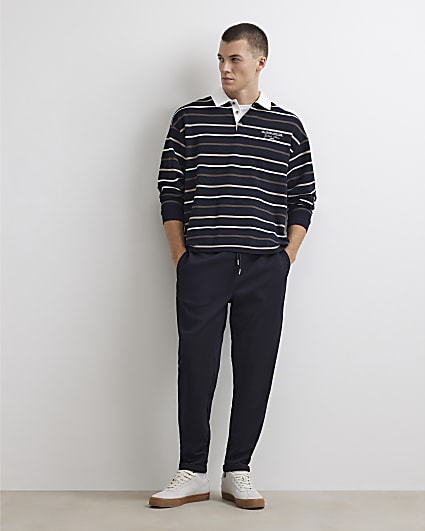 Navy Slim Fit Cotton Turn Up Hem Joggers