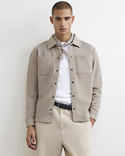 Beige Slim Fit Pique Double Pocket Jacket