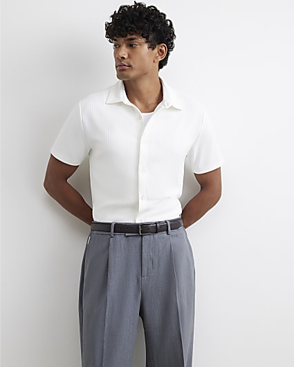 White Muscle Fit Cotton Ottoman Shirt