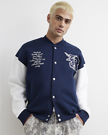Navy Rennes Varsity Bomber Jacket