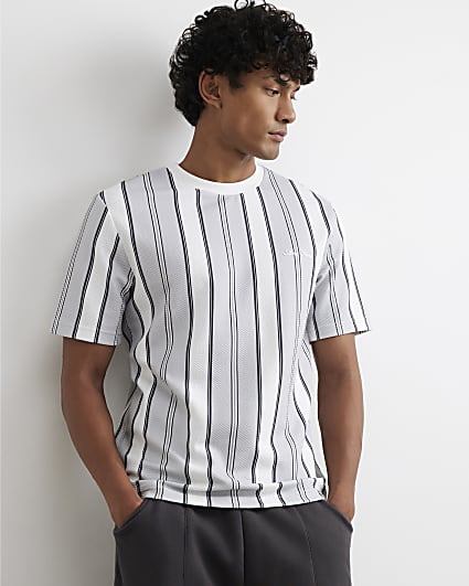 Grey Slim Fit Cotton Texture Stripe T-Shirt