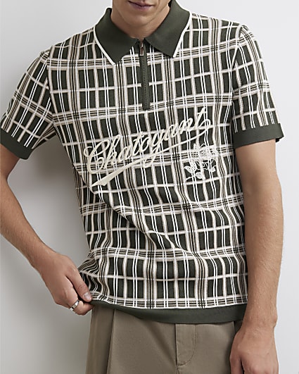 Green Check Knit Chatoyant Polo Shirt