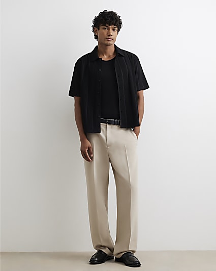 Black Boxy Fit Plisse Shirt