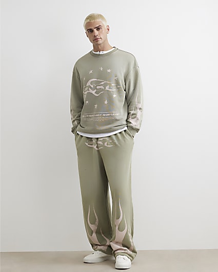 Khaki Cotton Blend Flame Joggers