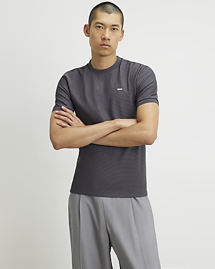 Grey Muscle Fit Textured T-Shirt