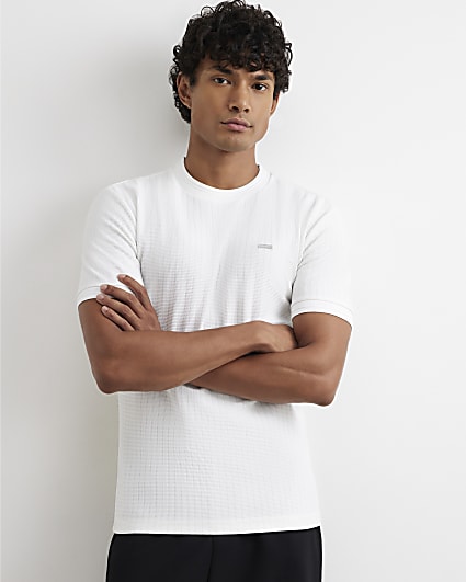 White Muscle Fit Textured T-Shirt